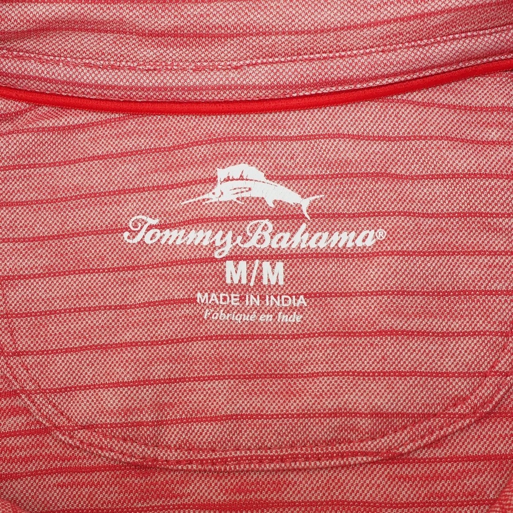 Tommy Bahama Gulf Shore Golf Polo Shirt Mens Medium Red Striped Cotton Blend - Picture 3 of 3